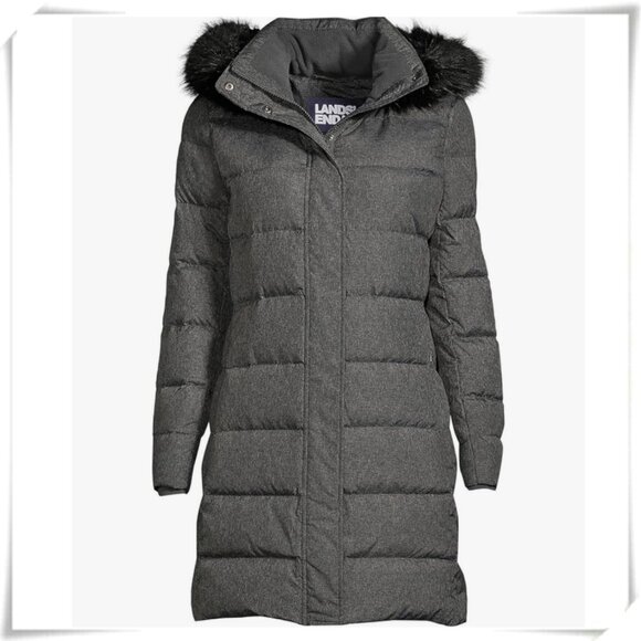 Land's End Women's 600 Down Winter Coat in Grey Heather w/ Hood 3X PETITE Plus - Picture 2 of 11